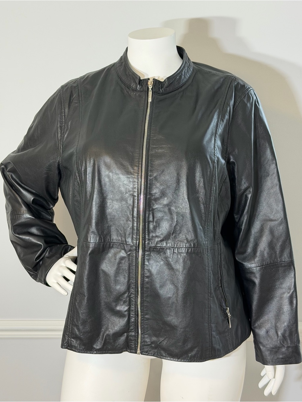 Jessica London Black Leather Zip-Front Jacket